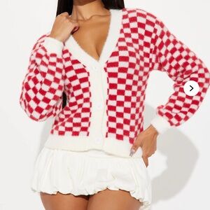 Playing Games Checkered Cardigan - Red/combo